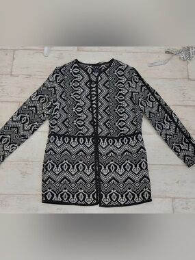 Marks & Spencer Black and White Patterned Open-Front Coatigan